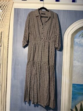 Lane Bryant Gingham Perfect Sleeve Tiered Midi Dress Black & White 16W